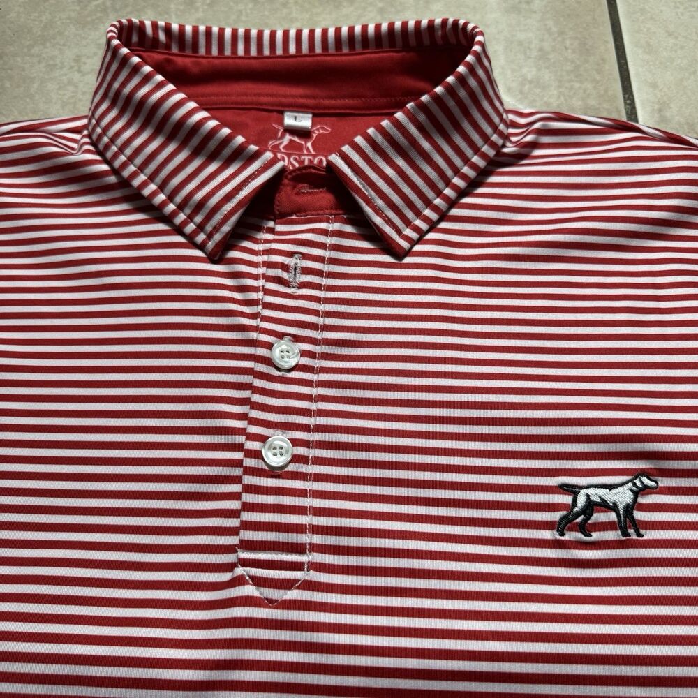 Fieldstone Men’s Large Red White Striped Performance Polo Shirt Stretch Golf